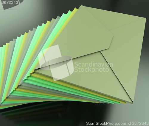 Image of Stacked Envelopes Shows E-mail Symbol Contacting Sending