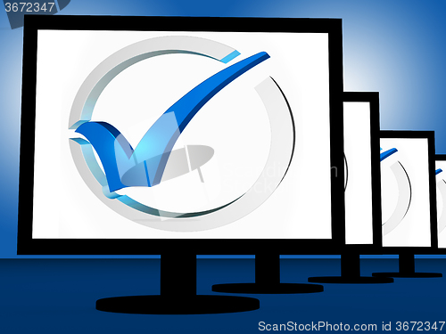 Image of Check Mark On Monitors Shows User\'s Satisfaction