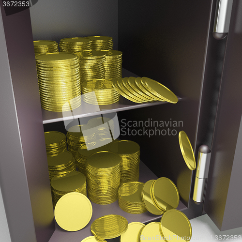 Image of Open Safe With Coins Shows Banking Security