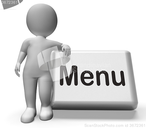 Image of Menu Button With Character  Shows Ordering Food Menus Online