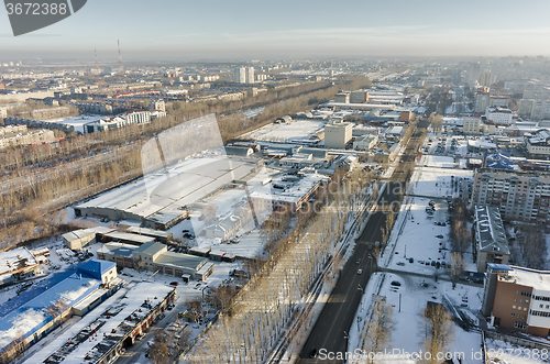 Image of Bird eye view on 30 Let Pobedy street. Tyumen. Russia