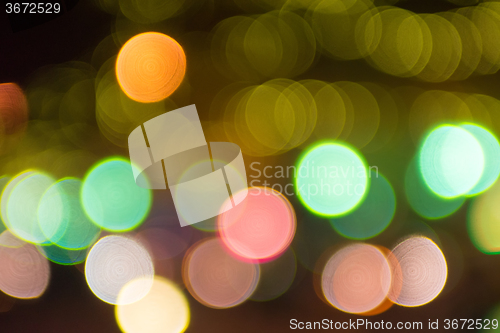 Image of bokeh lights out of focus in the city