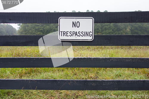 Image of No trespassing sign against backdrop of farmland 