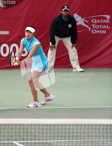 Image of Aiko Nakamura serving in Qatar Open, Doha