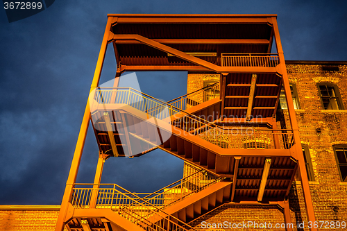 Image of emergency exterior stair case on side of building 