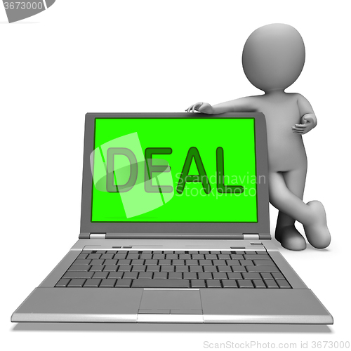 Image of Deal Laptop Shows Bargain Contract Or Dealing Online