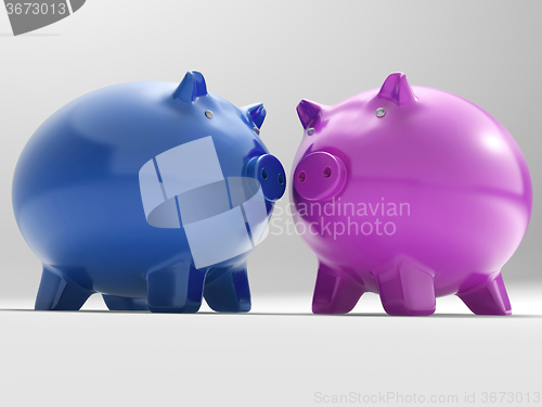 Image of Pair Of Pigs Shows Savings Banking And Money