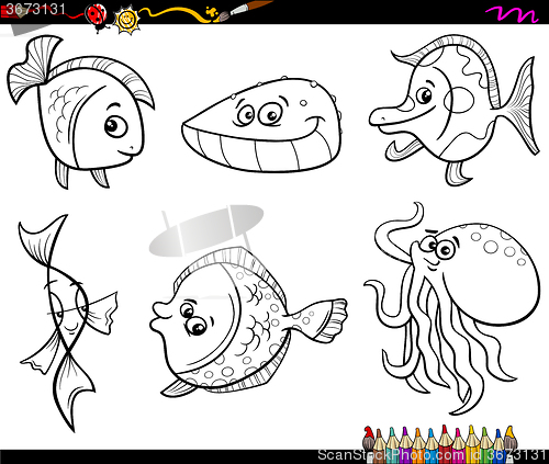 Image of sea animals set coloring page