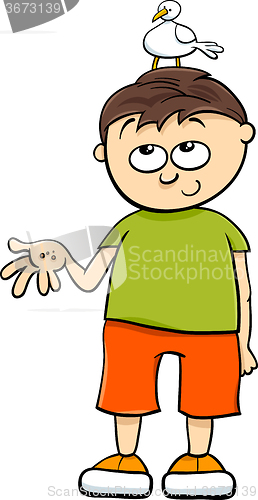 Image of boy with bird cartoon