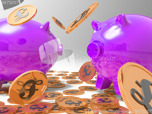 Image of Raining Coins On Piggybanks Shows Richness