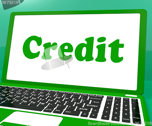 Image of Credit Laptop Shows Finance Or Loan For Purchasing