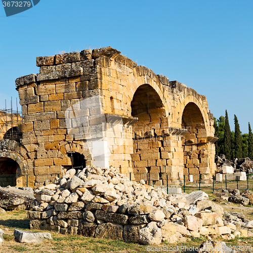 Image of history pamukkale    old construction in asia turkey the column 