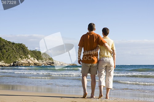 Image of Couple walking on the beach