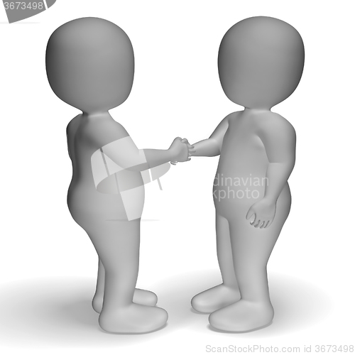 Image of 3d Characters Shaking Hands Showing Greeting Or Deal