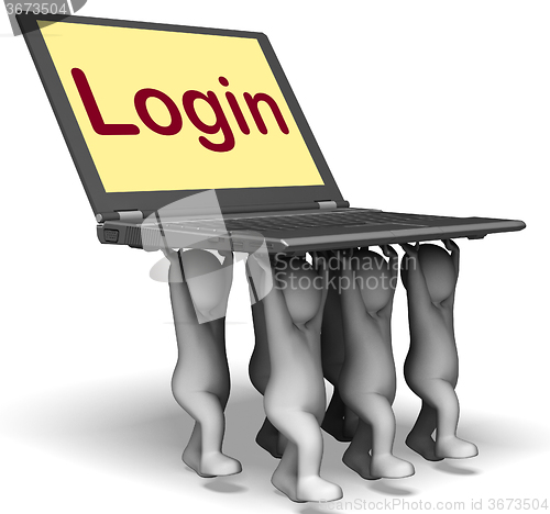 Image of Login Characters Laptop Shows Website Signing In Or Enter