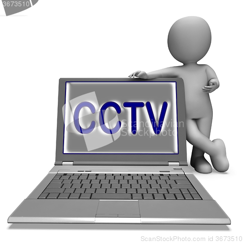 Image of CCTV Laptop Shows Surveillance Protection Or Monitoring Online