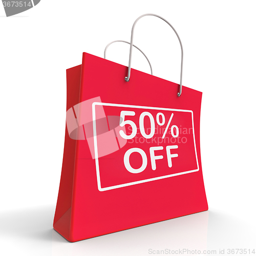 Image of Shopping Bag Shows Sale Discount Fifty Percent Off 50