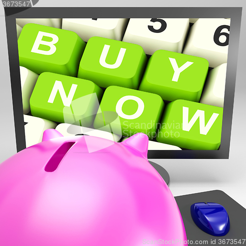 Image of Buy Now Keys On Monitor Showing Ecommerce