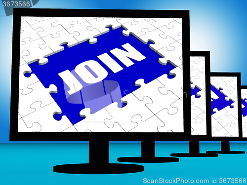 Image of Join On Monitors Shows Sign Up Registration Membership Or Volunt