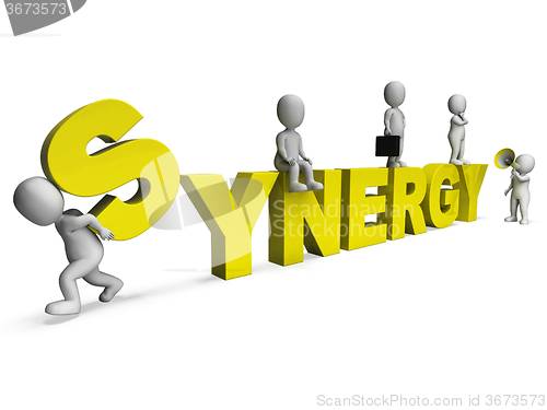 Image of Synergy Characters Shows Teamwork Collaboration Team Work