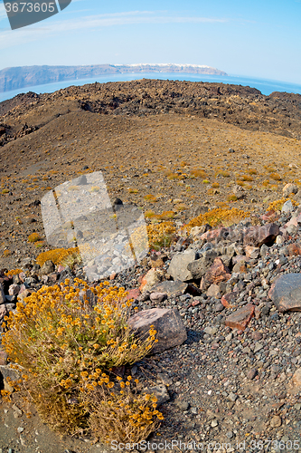 Image of volcanic land in europe santorini greece sky and mediterranean s