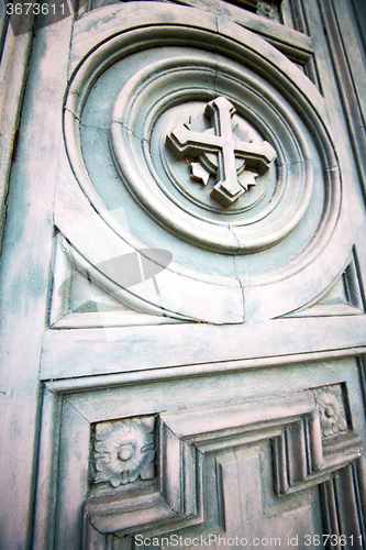Image of  cross traditional   door    in italy   ancian wood and   
