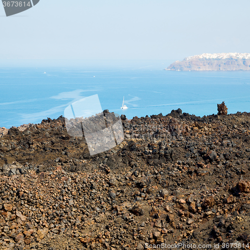 Image of volcanic land in europe santorini greece sky and mediterranean s