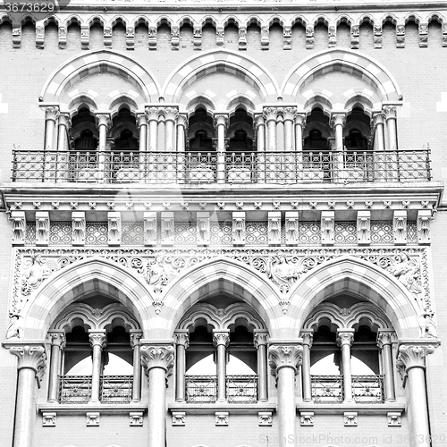 Image of old architecture in london england windows and brick exterior   