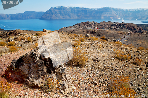 Image of volcanic land in europe santorini greece  