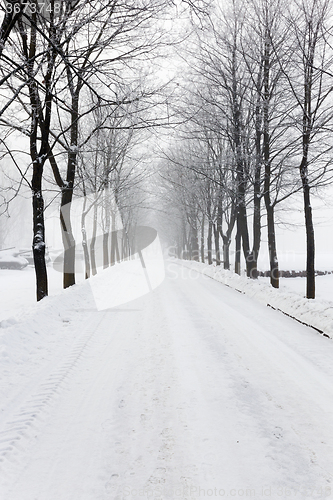 Image of winter road .  with snow