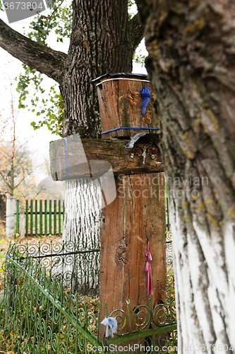 Image of wooden cross . Belarus