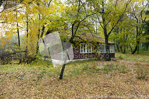 Image of wooden house  . autumn  