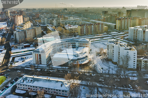 Image of Bird eye view on high comprehensive school. Tyumen