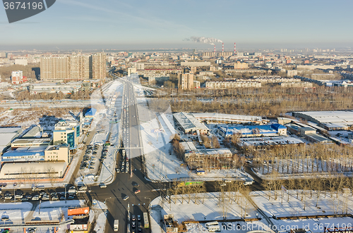 Image of Aerial view on bridge on Melnikayte street. Tyumen