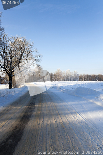 Image of winter road .  snow