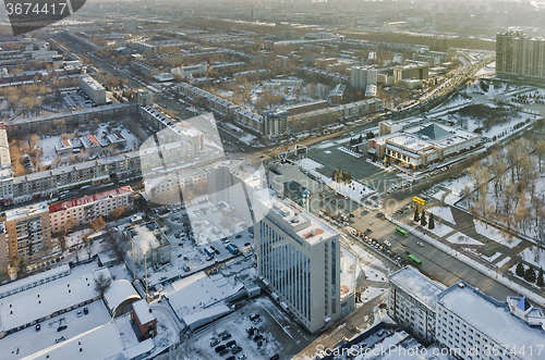 Image of Aerial view on Memory square in Tyumen. Russia