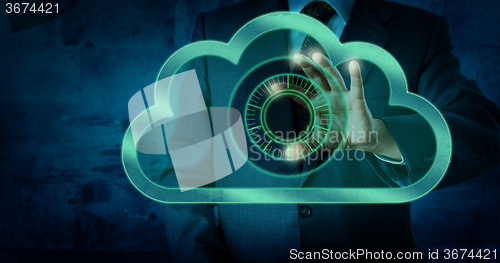 Image of Manager Touching Virtual Dial Lock In The Cloud