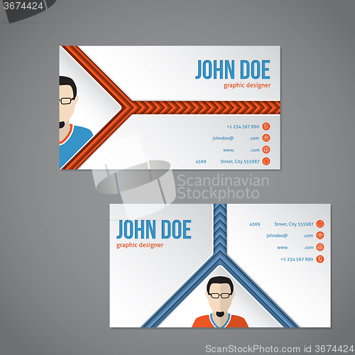 Image of Blue orange color business card with arrow stripes