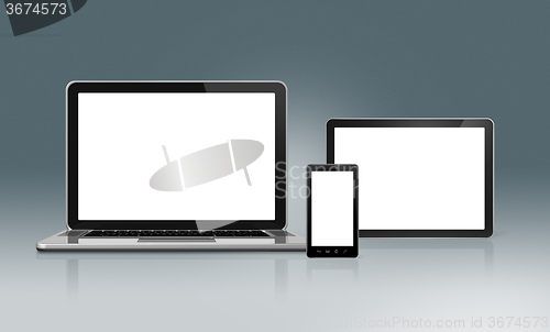 Image of High Tech Laptop, mobile phone and tablet pc