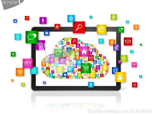 Image of Cloud computing symbol in Digital Tablet pc