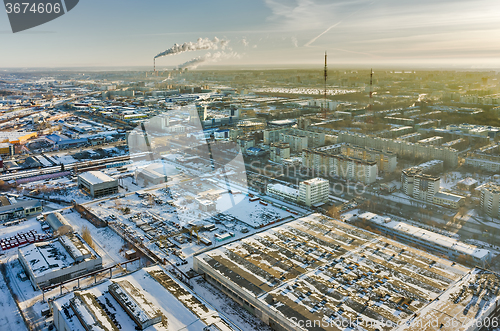 Image of Residential district with TV towers. Tyumen.Russia