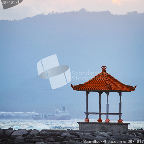 Image of Buddhist Pagoda on a Rocky Jetty