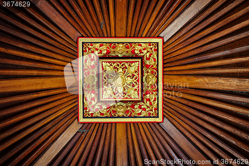 Image of Beautiful, Symetrical, Hand Carved Wooden Ceiling Tile with Live