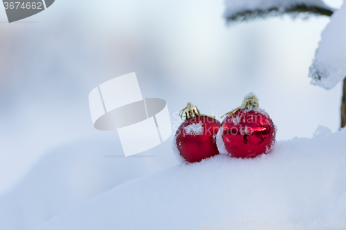 Image of christmas balls on pine tree