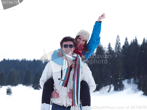 Image of romantic young couple on winter vacation