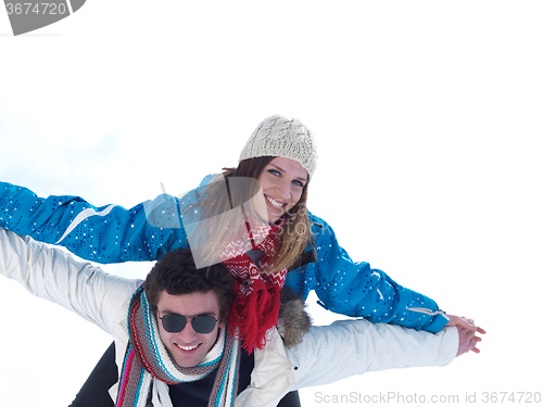 Image of romantic young couple on winter vacation
