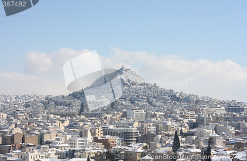 Image of Lycabettus hill during winter blizzard