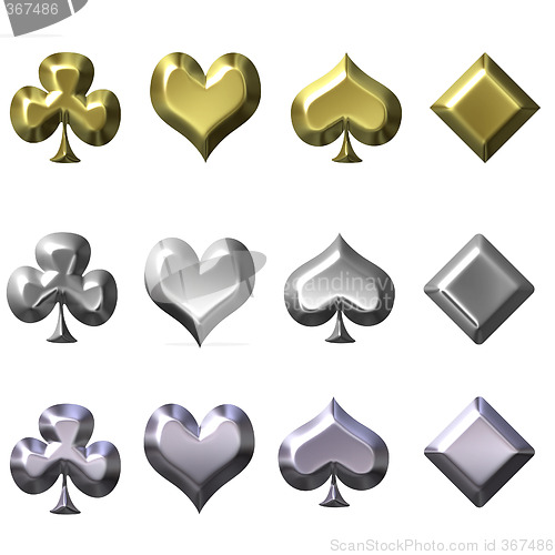 Image of Playing card suits in gold silver and chrome