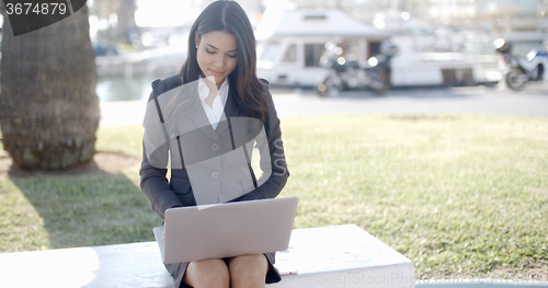 Image of Business Woman Working On Laptop Outdoor