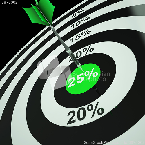 Image of 25 Percent On Dartboard Showing Twenty-Five Percent Off